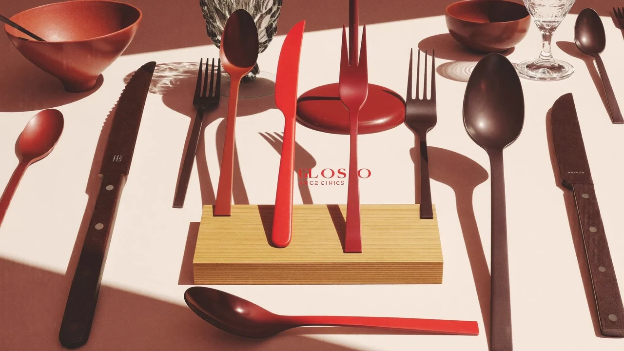 Illustrazione di una tavola apparecchiata con ceramiche, ottone e legno in toni caldi